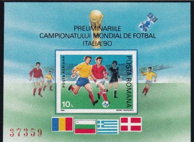 1990 LP 1235 PRELIMINARII SI CAMPIONATUL FOTBAL ITALIA COLITA NEDANTELATA MNH foto