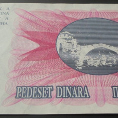 Bancnota 50 DINARI - Bosnia Hertegovina, anul 1992 *cod 216 = UNC