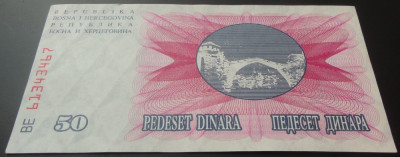 Bancnota 50 DINARI - Bosnia Hertegovina, anul 1992 *cod 216 = UNC foto