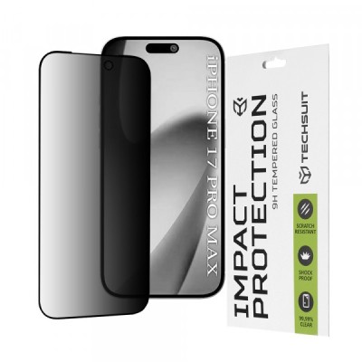 Folie de protectie Ecran Privacy Techsuit pentru Apple iPhone 17 Pro Max, Sticla Securizata, Full Glue, 111D foto