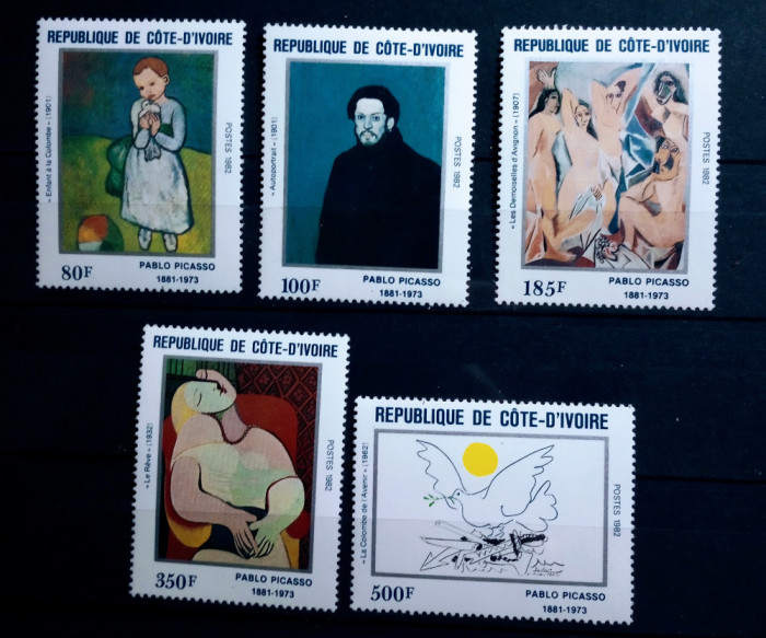 Coasta de fildes 1982 arta pictura Picasso serie 5v neștampilată