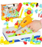 Set de construit, puzzle educational cu blocuri, surubelnita, suruburi colorate si cutie de depozitare, 237 piese, Oem