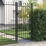 Poartă de gard cu o ușă, v&acirc;rf ascuțit, negru, 1 x 2 m, oțel