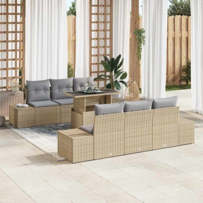 vidaXL Set de canapele pentru grădină 7 pcs Beige și gri deschis 3357843 foto