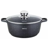 Cratita din aluminiu turnat, cu strat marmorat, cu capac din sticla, 24 cm, 4.5 litri, negru, Kinghoff