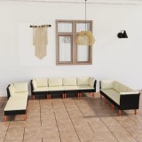 Gossi set mobilier de gradina cu perne, 10 piese, negru, poliratan