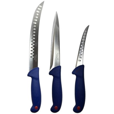 Set profesional pentru macelarie, injunghiat, transat, dezosat, filetat, 3 cutite otel carbon foto