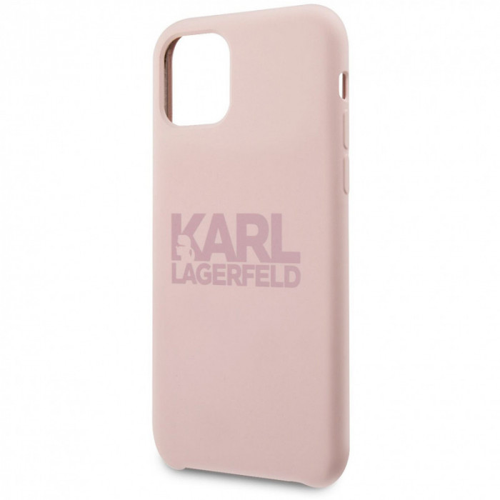 Husa TPU Karl Lagerfeld pentru Apple iPhone 11, Stack Pink Logo, Roz KLHCN61STKLTLP