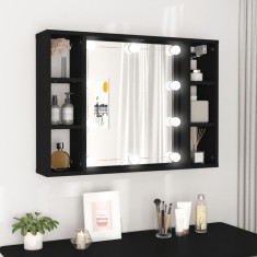 vidaXL Dulap cu oglindă și LED, negru, 76x15x55 cm 808856