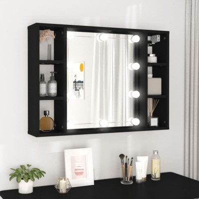 vidaXL Dulap cu oglindă și LED, negru, 76x15x55 cm 808856 foto