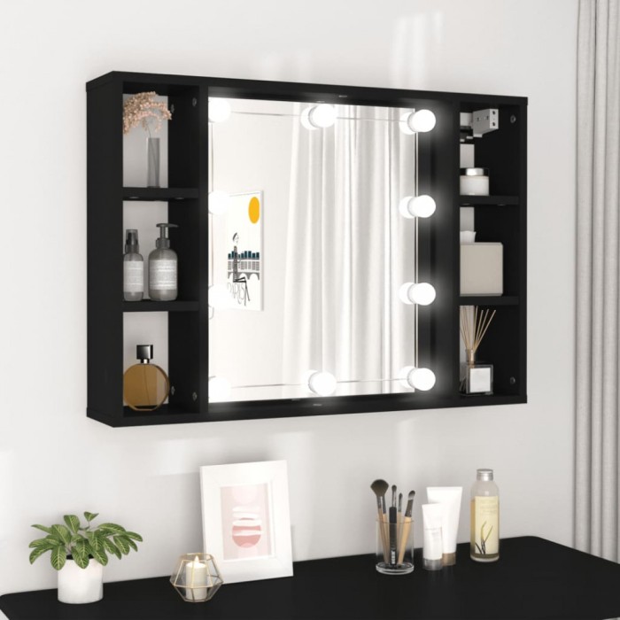 vidaXL Dulap cu oglindă și LED, negru, 76x15x55 cm 808856