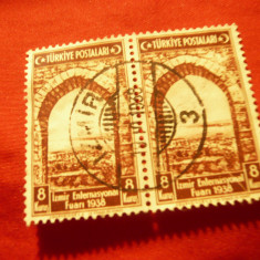 Pereche Timbre Turcia 1938 - Targ Izmir , 8 kurus ,stampila Izmir