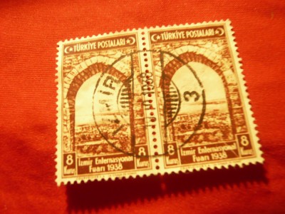 Pereche Timbre Turcia 1938 - Targ Izmir , 8 kurus ,stampila Izmir foto