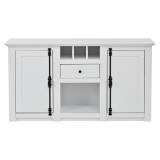 Bufet modern cu 2 uși, 1 sertar, spațiu semideschis de depozitare și 3 rafturi pentru vin, 130x35x70 cm, Alb