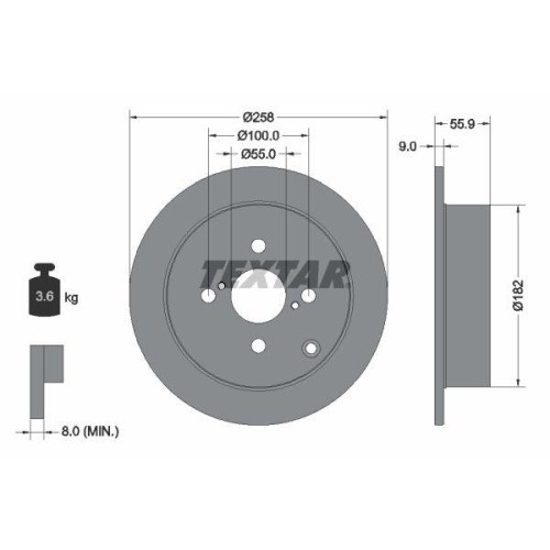 Set disc frana Toyota Corolla E12) 01.01-04.08, Corolla Estate ( E12) 03.01-12.08, Corolla Sedan ( E12) 08.00-12.08, Spate, 258X9mm, plin, TEXTAR