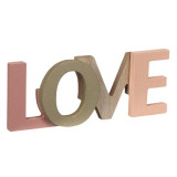 Decoratiune din lemn cu mesaj LOVE,roz-auriu,17x0.8x6.7 cm, Oem