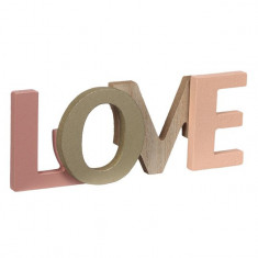 Decoratiune din lemn cu mesaj LOVE,roz-auriu,17x0.8x6.7 cm