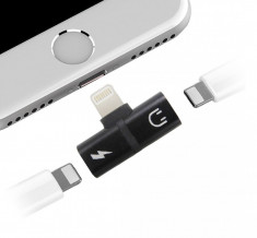 Adaptor splitter cu mufa lightning, incarcare si conectare casti, pentru Apple iPhone 7, 7 Plus, 8, 8 Plus, X, XS, XR, negru foto