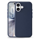 Husa compatibila cu iPhone 16, MagSafe, Design Woven, Soft Touch, Antisoc, Albastru Inchis