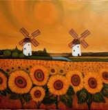 PEISAJ DE VARA, pictat manual pe panza 40x40cm