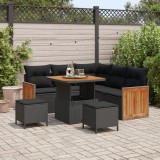 Set Canapea Grădină vidaXL cu 8 piese cu perne Negru Poliratan Acacia, Canapea Grădină cu 2 locuri vidaXL cu perne Negru Poliratan, Set Grădină cu 3 p