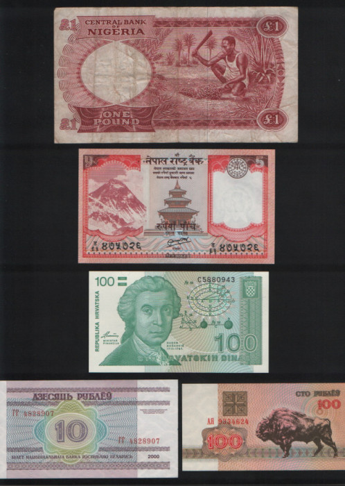 Set 5 bancnote de prin lume adunate (cele din imagini) #186
