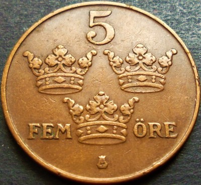 Moneda istorica 5 ORE - SUEDIA, anul 1937 * cod 5407 foto