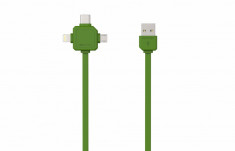 Cablu USB-C, micro-USB, Lightning mufe 1.5m verde, Allocacoc foto