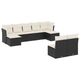 Set mobilier de gradina cu perne, 9 piese, negru, poliratan
