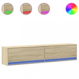 Cumpara ieftin Dulap TV de perete cu lumini LED, stejar sonoma, 180x31x38 cm