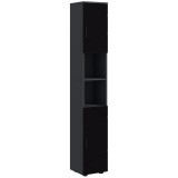 Dulap Baie, Inalt de 183cm cu 2 rafturi deschise si doua dulapuri cu 2 nivele, 30x30x183cm, Negru kleankin | Aosom Romania