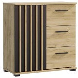 Comoda Montana 80 cu 3 sertare si 1 usa, 81x37x80 cm, negru si stejar craft Household NewTrend