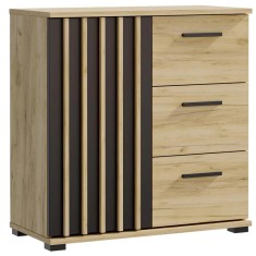 Comoda Montana 80 cu 3 sertare si 1 usa, 81x37x80 cm, negru si stejar craft Household NewTrend