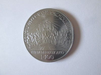 Vatican 100 Lire 1962-Al doilea consiliu ecumenic,in stare foarte bună foto