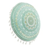 Pernă decorativă rotundă, Verde Menta, Model Mandala, Franjuri Bej, &Oslash;40cm, CMCLASS