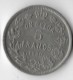 Moneda 5 francs 1930 - Belgia, Europa, Cupru-Nichel