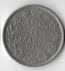 Moneda 5 francs 1930 - Belgia foto