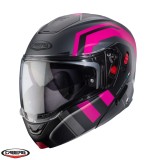 Cumpara ieftin Casca modulabila pentru scuter - motocicleta (flip-up) Caberg model Horus X Road M1 gun metal (titanium)/negru/fuchsia (roz) mat Pinlock ready &ndash; lenti