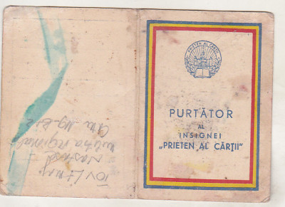 bnk div Legitimatie Purtator al insignei Prieten al cartii 1957 foto