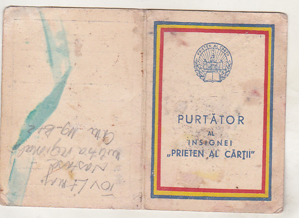 bnk div Legitimatie Purtator al insignei Prieten al cartii 1957