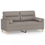 Canapea cu 2 locuri cu pernute, gri taupe, 140 cm, textil
