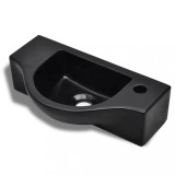 Cumpara ieftin Chiuveta de baie din ceramica, gaura pentru robinet si preaplin, negru
