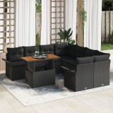 Gossi set de sofa de gradina cu 9 piese cu perne negru ratan poly acacia