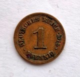 Germania 1 Reichpfennig 1915 F moneda din cupru km # 10 William II tiraj mic