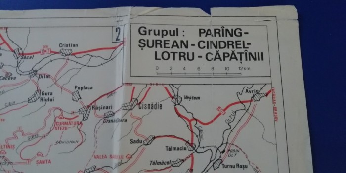 myh 12 - Harta turistica foarte veche - Muntii Parang/Surean/Lotru/Capatani