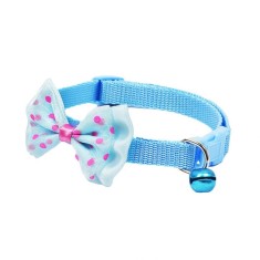 Zgarda ajustabila cu fundita pentru caini si pisici, 22-33cm/10mm, Albastru Deschis, Ropet