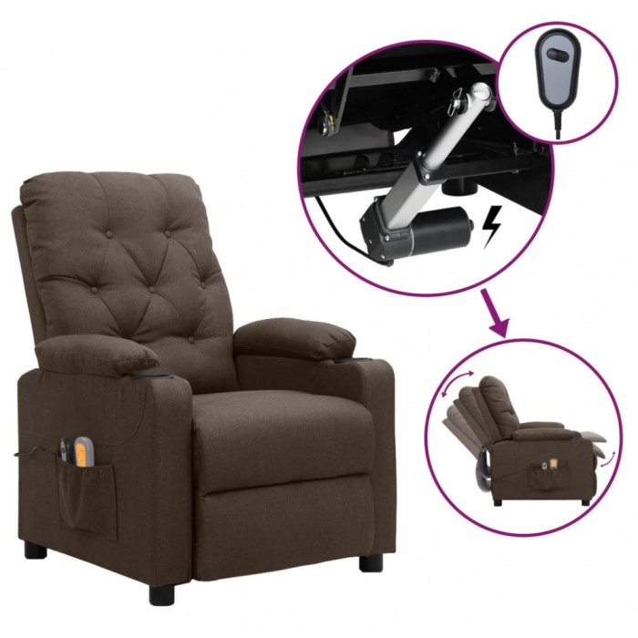vidaXL Fotoliu de masaj electric, maro, material textil