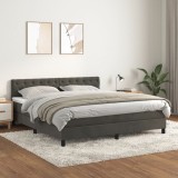 vidaXL Pat box spring cu saltea, gri &icirc;nchis, 160x200 cm, catifea