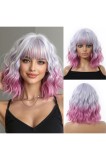 Perucă scurtă Ombre Bob ondulată cu șuvițe, din fibră sintetică rezistentă la căldură &ndash; mov deschis