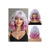 Perucă scurtă Ombre Bob ondulată cu șuvițe, din fibră sintetică rezistentă la căldură &ndash; mov deschis